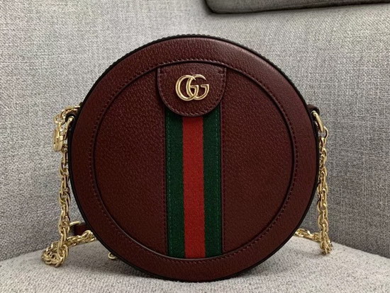 Gucci Ophidia Mini Round Shoulder Bag in Burgundy Leather 550618