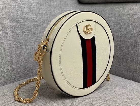 Gucci Ophidia Mini Round Shoulder Bag in White Leather 550618