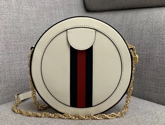 Gucci Ophidia Mini Round Shoulder Bag in White Leather 550618