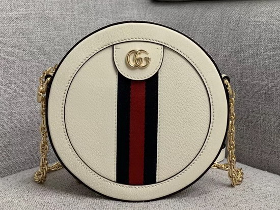 Gucci Ophidia Mini Round Shoulder Bag in White Leather 550618