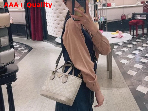 Gucci Ophidia Mini Tote Bag in Beige and White GG Supreme Canvas 811716 Replica