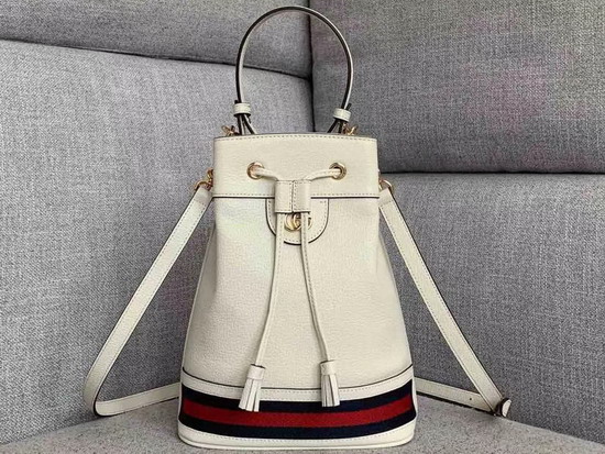 Gucci Ophidia Small Bucket Bag in White Leather 610846