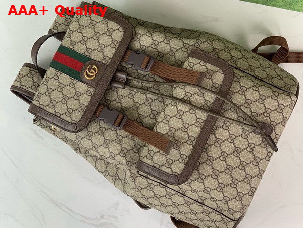 Gucci Ophidia Small GG Backpack in Beige and Ebony GG Supreme Canvas with Brown Leather Trim 792114 Replica