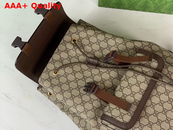 Gucci Ophidia Small GG Backpack in Beige and Ebony GG Supreme Canvas with Brown Leather Trim 792114 Replica