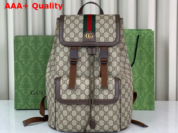 Gucci Ophidia Small GG Backpack in Beige and Ebony GG Supreme Canvas with Brown Leather Trim 792114 Replica