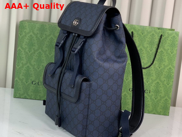 Gucci Ophidia Small GG Backpack in Blue and Dark Blue GG Supreme Canvas with Brown Leather Trim 792114 Replica