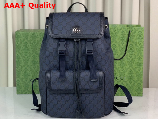 Gucci Ophidia Small GG Backpack in Blue and Dark Blue GG Supreme Canvas with Brown Leather Trim 792114 Replica