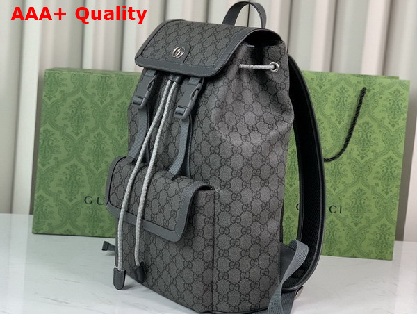 Gucci Ophidia Small GG Backpack in Grey and Black GG Supreme Canvas with Brown Leather Trim 792114 Replica