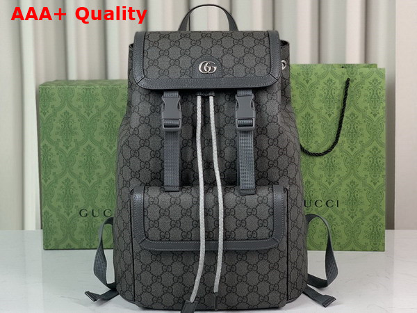 Gucci Ophidia Small GG Backpack in Grey and Black GG Supreme Canvas with Brown Leather Trim 792114 Replica