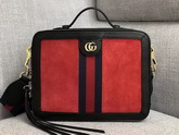 Gucci Ophidia Small Shoulder Bag Red Suede and Black Leather Trim 550622