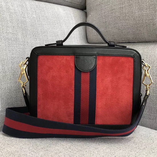 Gucci Ophidia Small Shoulder Bag Red Suede and Black Leather Trim 550622