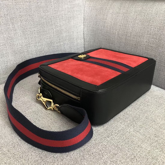 Gucci Ophidia Small Shoulder Bag Red Suede and Black Leather Trim 550622