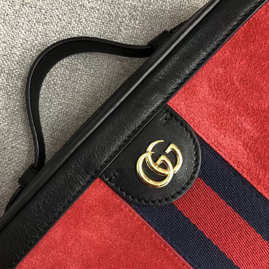 Gucci Ophidia Small Shoulder Bag Red Suede and Black Leather Trim 550622