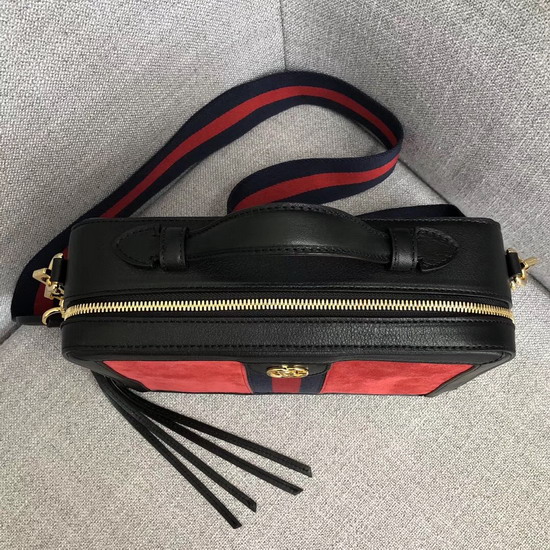 Gucci Ophidia Small Shoulder Bag Red Suede and Black Leather Trim 550622