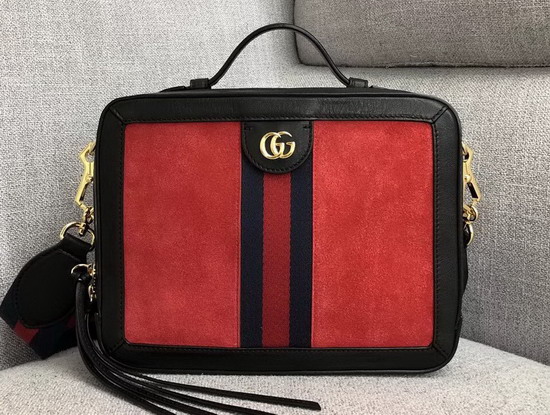 Gucci Ophidia Small Shoulder Bag Red Suede and Black Leather Trim 550622