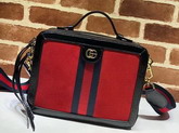 Gucci Ophidia Small Shoulder Bag Red Suede and Black Patent Leather Trim 550622