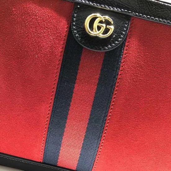 Gucci Ophidia Small Shoulder Bag Red Suede and Black Patent Leather Trim 550622