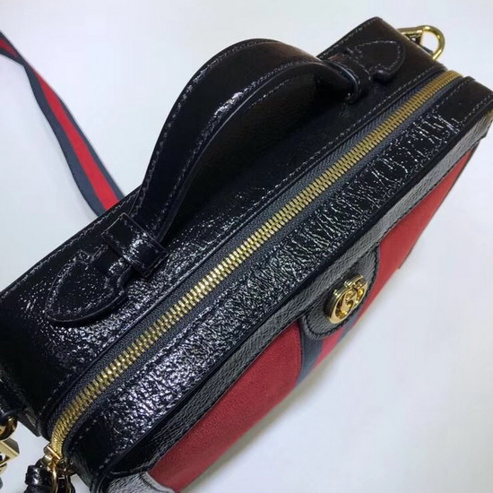 Gucci Ophidia Small Shoulder Bag Red Suede and Black Patent Leather Trim 550622