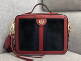 Gucci Ophidia Small Shoulder Bag in Black Suede and Red Leather Trim