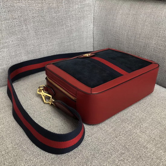 Gucci Ophidia Small Shoulder Bag in Black Suede and Red Leather Trim