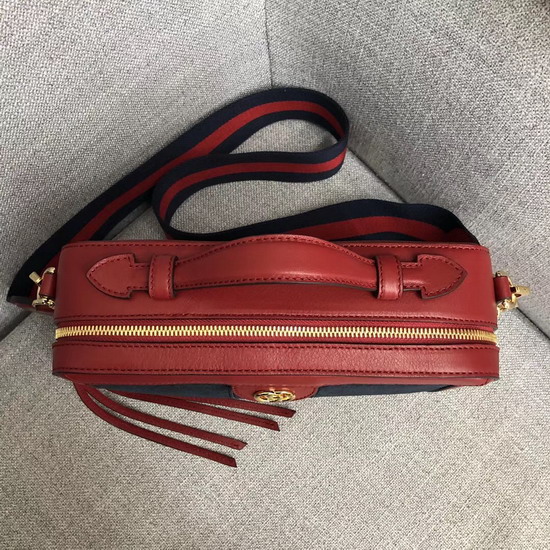 Gucci Ophidia Small Shoulder Bag in Black Suede and Red Leather Trim