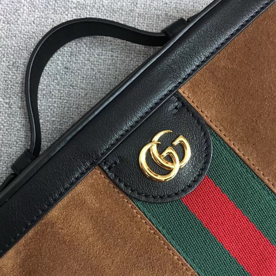 Gucci Ophidia Small Shoulder in Brown Suede and Black Patent Leather Trim 550622