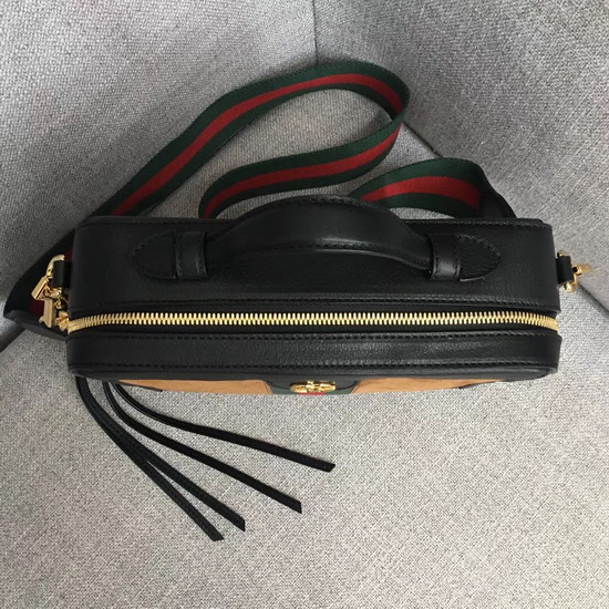 Gucci Ophidia Small Shoulder in Brown Suede and Black Patent Leather Trim 550622