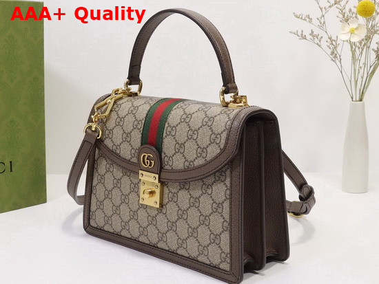 Gucci Ophidia Small Top Handle Bag with Web Beige and Ebony GG Supreme Canvas 651055 Replica