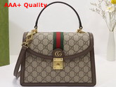 Gucci Ophidia Small Top Handle Bag with Web Beige and Ebony GG Supreme Canvas 651055 Replica