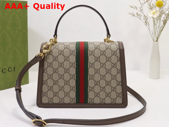 Gucci Ophidia Small Top Handle Bag with Web Beige and Ebony GG Supreme Canvas 651055 Replica