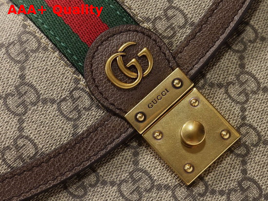 Gucci Ophidia Small Top Handle Bag with Web Beige and Ebony GG Supreme Canvas 651055 Replica