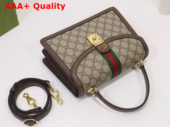 Gucci Ophidia Small Top Handle Bag with Web Beige and Ebony GG Supreme Canvas 651055 Replica