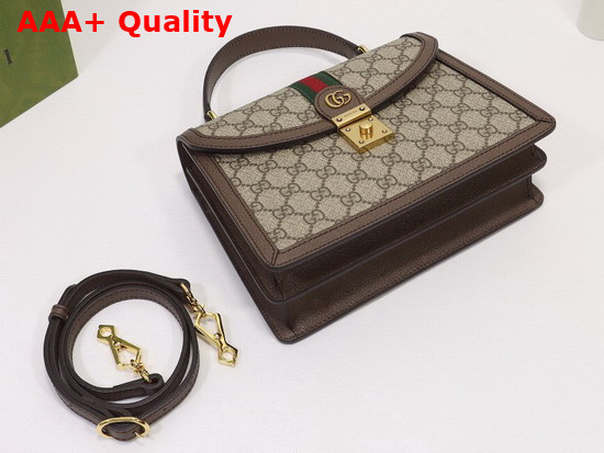 Gucci Ophidia Small Top Handle Bag with Web Beige and Ebony GG Supreme Canvas 651055 Replica