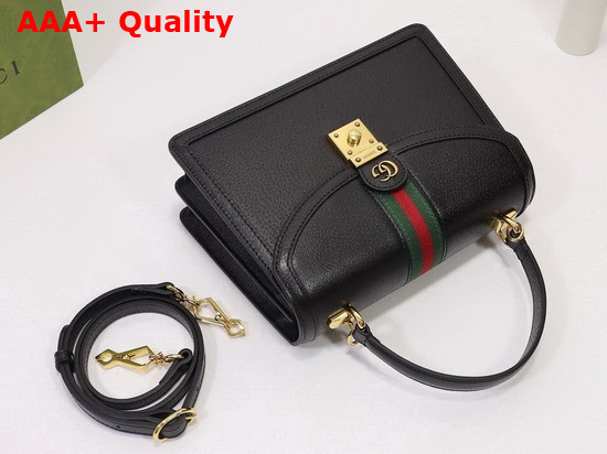 Gucci Ophidia Small Top Handle Bag with Web Black Leather 651055 Replica