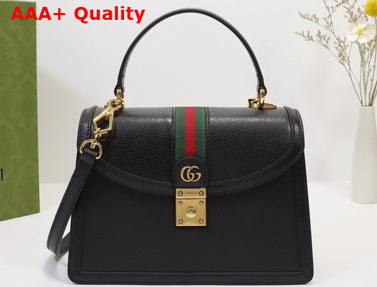 Gucci Ophidia Small Top Handle Bag with Web Black Leather 651055 Replica