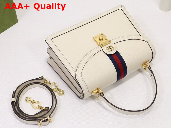 Gucci Ophidia Small Top Handle Bag with Web White Leather 651055 Replica