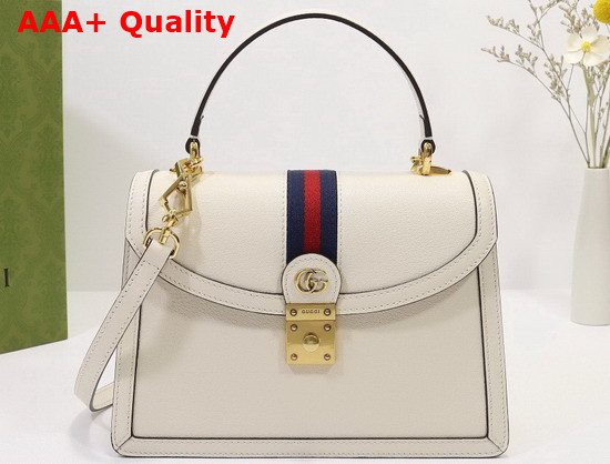 Gucci Ophidia Small Top Handle Bag with Web White Leather 651055 Replica