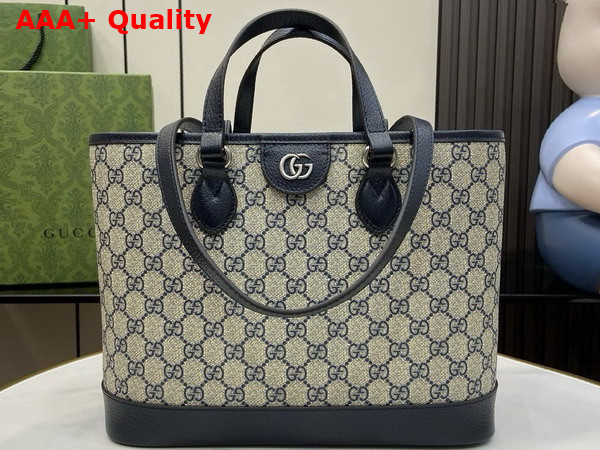 Gucci Ophidia Small Tote Bag in Beige and Blue GG Supreme Canvas 765043 Replica