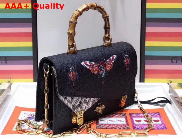 Gucci Ottilia Leather Small Top Handle Bag Black 488715 Replica