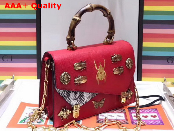 Gucci Ottilia Leather Small Top Handle Bag Red Leather 488715 Replica