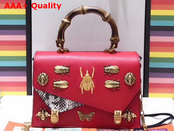 Gucci Ottilia Leather Small Top Handle Bag Red Leather 488715 Replica