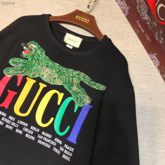 Gucci Oversize Sweatshirt with Gucci Cities and Tiger Black Cotton