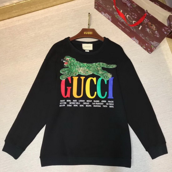 Gucci Oversize Sweatshirt with Gucci Cities and Tiger Black Cotton