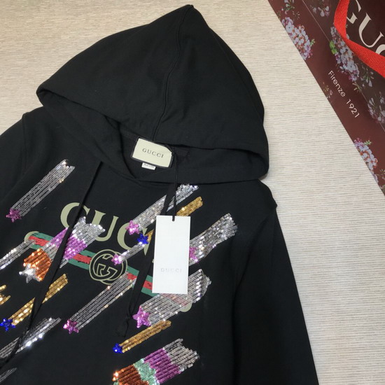 Gucci Oversize Sweatshirt with Gucci Logo and Shooting Stars Black Cotton