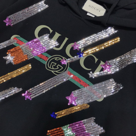 Gucci Oversize Sweatshirt with Gucci Logo and Shooting Stars Black Cotton