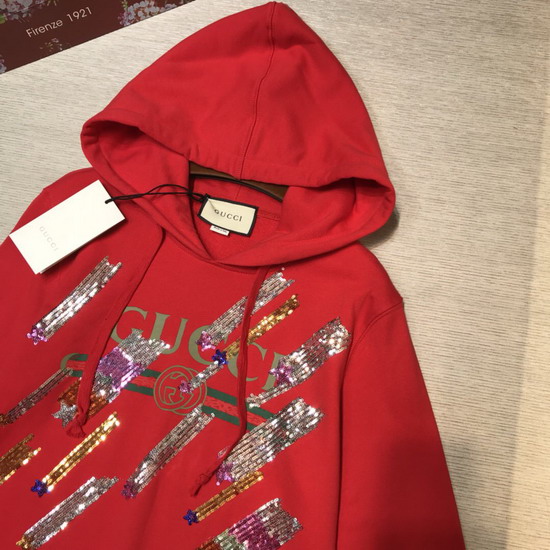 Gucci Oversize Sweatshirt with Gucci Logo and Shooting Stars Red Cotton