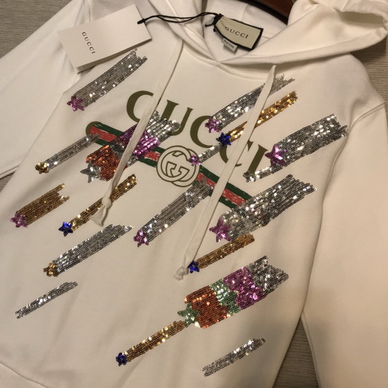 Gucci Oversize Sweatshirt with Gucci Logo and Shooting Stars White Cotton