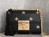 Gucci Padlock Bee Star Small Shoulder Bag Black Leather with Gold Bees and Stars Print 432182