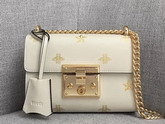 Gucci Padlock Bee Star Small Shoulder Bag White Leather with Gold Bees and Stars Print 432182