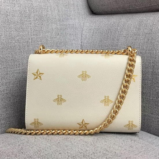 Gucci Padlock Bee Star Small Shoulder Bag White Leather with Gold Bees and Stars Print 432182